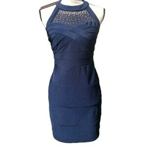 Midnight Doll Dress Party Cocktail Halter Neck Sz 7 Bodycon/Bandage Navy Blue